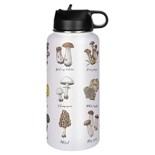 Greenieey Mushroom Insulated Water Bottle with Straw for Sports＆Travel,Stainless Steel Thermos Flask Gift for Adults＆Kids Mushroom1 1000ml (32oz)