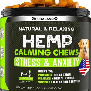 Hemp Calming Chews for Dogs with Anxiety and Stress - 170 Dog Calming Treats - Storms, Barking, Separation - Valerian Root - Melatonin - Hemp Oil - Dog Anxiety Relief - Made in USA | Soft Chews