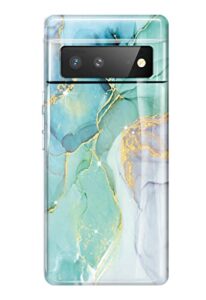 luolnh pixel 6 marble glitter case - soft silicone tpu bumper cover, cute design, abstract mint (2021)