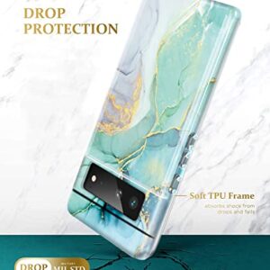 luolnh Pixel 6 Marble Glitter Case - Soft Silicone TPU Bumper Cover, Cute Design, Abstract Mint (2021)