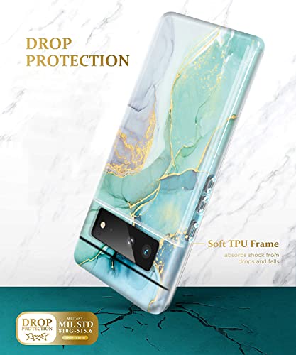 luolnh Pixel 6 Marble Glitter Case - Soft Silicone TPU Bumper Cover, Cute Design, Abstract Mint (2021)