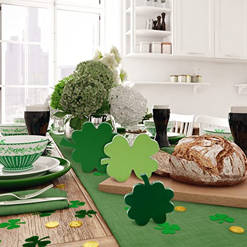 Whaline St. Patrick's Day Wooden Sign 3 Sizes Green Clover Table Centerpiece Freestanding Shamrock Wood Tiered Tray Tabletop Decoration for Irish Holiday Home Party Fireplace Farmhouse Office