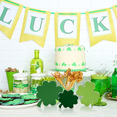 Whaline St. Patrick's Day Wooden Sign 3 Sizes Green Clover Table Centerpiece Freestanding Shamrock Wood Tiered Tray Tabletop Decoration for Irish Holiday Home Party Fireplace Farmhouse Office