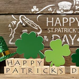 Whaline St. Patrick's Day Wooden Sign 3 Sizes Green Clover Table Centerpiece Freestanding Shamrock Wood Tiered Tray Tabletop Decoration for Irish Holiday Home Party Fireplace Farmhouse Office