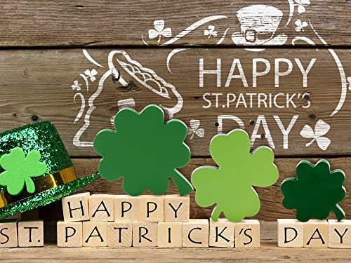 Whaline St. Patrick's Day Wooden Sign 3 Sizes Green Clover Table Centerpiece Freestanding Shamrock Wood Tiered Tray Tabletop Decoration for Irish Holiday Home Party Fireplace Farmhouse Office