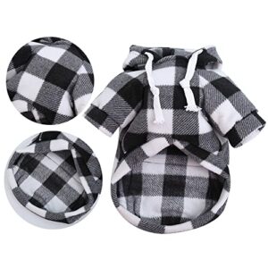 Plaid Dog Hoodie,Dogs Winter Coat Sweatshirt Sweater Outfit with Hat and Pocket Pet Jacket Warm Soft Clothes for Small Medium Puppy Wearing (S, Black & White)