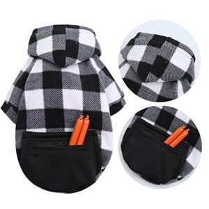 Plaid Dog Hoodie,Dogs Winter Coat Sweatshirt Sweater Outfit with Hat and Pocket Pet Jacket Warm Soft Clothes for Small Medium Puppy Wearing (S, Black & White)