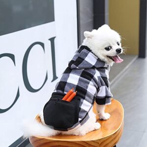 Plaid Dog Hoodie,Dogs Winter Coat Sweatshirt Sweater Outfit with Hat and Pocket Pet Jacket Warm Soft Clothes for Small Medium Puppy Wearing (S, Black & White)