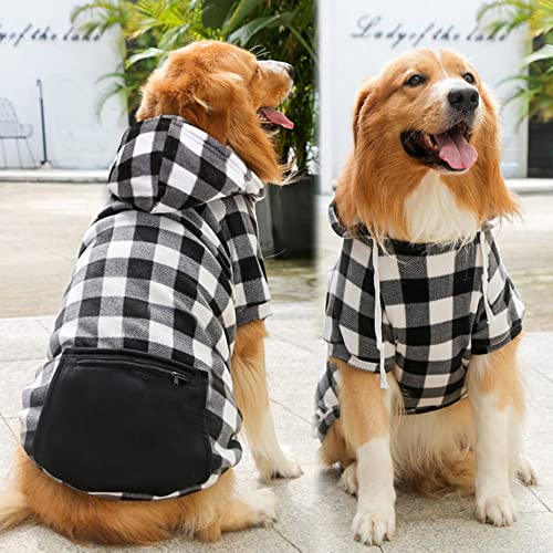 Plaid Dog Hoodie,Dogs Winter Coat Sweatshirt Sweater Outfit with Hat and Pocket Pet Jacket Warm Soft Clothes for Small Medium Puppy Wearing (S, Black & White)