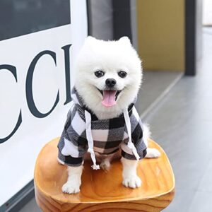 Plaid Dog Hoodie,Dogs Winter Coat Sweatshirt Sweater Outfit with Hat and Pocket Pet Jacket Warm Soft Clothes for Small Medium Puppy Wearing (S, Black & White)