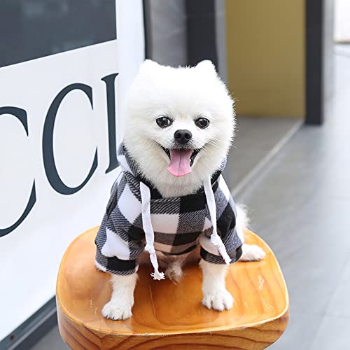 Plaid Dog Hoodie,Dogs Winter Coat Sweatshirt Sweater Outfit with Hat and Pocket Pet Jacket Warm Soft Clothes for Small Medium Puppy Wearing (S, Black & White)