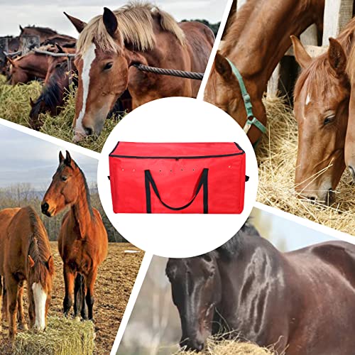 PetierWeit Hay Bale Bag 43”x22”x18” XLarege Hay Bags for Horses Heavy Duty Nylon Tote Hay Bale Storage Bag, Maintain Freshness of The Hay for Horse Cattle Goats Sheep(Red)