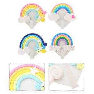 Zerodeko 4Pcs Decorative Wall Mounted Hooks Cartoon Rainbow Wall Hanger Key Holder Coat Rack for Hanging Scarves Bags Purses Hats Towels Children Room Living Room Organizer