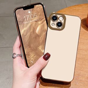 Lafunda Compatible for iPhone 13 Case Cute, Luxury Golden Edge Electroplate Case for Women Girls, Full Camera Protection Shockproof Anti-Scratch Soft TPU Bumper Phone Case Cover for iPhone 13, White