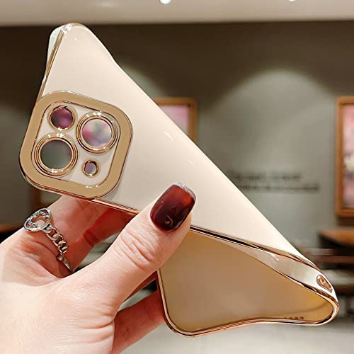 Lafunda Compatible for iPhone 13 Case Cute, Luxury Golden Edge Electroplate Case for Women Girls, Full Camera Protection Shockproof Anti-Scratch Soft TPU Bumper Phone Case Cover for iPhone 13, White