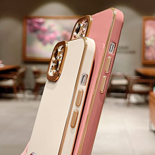 Lafunda Compatible for iPhone 13 Case Cute, Luxury Golden Edge Electroplate Case for Women Girls, Full Camera Protection Shockproof Anti-Scratch Soft TPU Bumper Phone Case Cover for iPhone 13, White