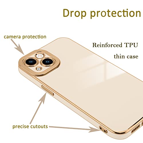 Lafunda Compatible for iPhone 13 Case Cute, Luxury Golden Edge Electroplate Case for Women Girls, Full Camera Protection Shockproof Anti-Scratch Soft TPU Bumper Phone Case Cover for iPhone 13, White