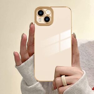 Lafunda Compatible for iPhone 13 Case Cute, Luxury Golden Edge Electroplate Case for Women Girls, Full Camera Protection Shockproof Anti-Scratch Soft TPU Bumper Phone Case Cover for iPhone 13, White