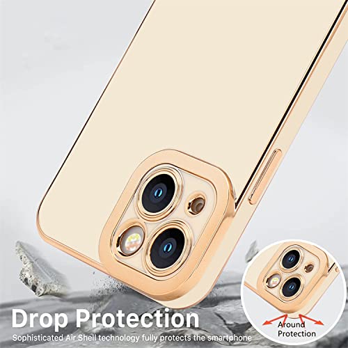 Lafunda Compatible for iPhone 13 Case Cute, Luxury Golden Edge Electroplate Case for Women Girls, Full Camera Protection Shockproof Anti-Scratch Soft TPU Bumper Phone Case Cover for iPhone 13, White