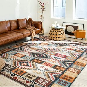 fashriend rita moroccan area rug, 5'×7' non slip vintage rug, thin machine washable rug, no shedding tribal rug pad with low pile, geometric rug for living room, bedroom, kitchen, brown