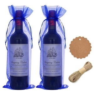 diwnelem 30 pack organza wine bottle bags organza wine gift bags with drawstring wine wrapping bags for birthday,wedding,baby shower,party favors,festivals,decorations (blue)