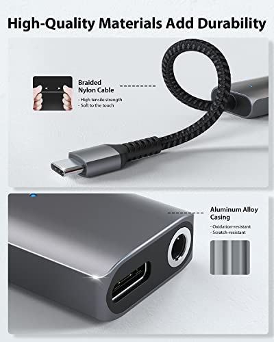 Stouchi USB C to 3.5mm Headphone and Charger Adapter, 2 in 1 USB C to Aux Audio Jack with Safe 30W Fast Charging, Hi-res DAC Compatible with iPhone15, iPad, Pixel 8/7/6/5, Samsung Galaxy S22 S21 Plus