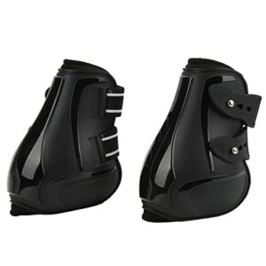 GLOGLOW 4Pcs Horse Tendon Boots, PU Shell Open Front Boots and Horse Hind Leg Brace Boots for Jumping Trail Riding Shock Absorbing