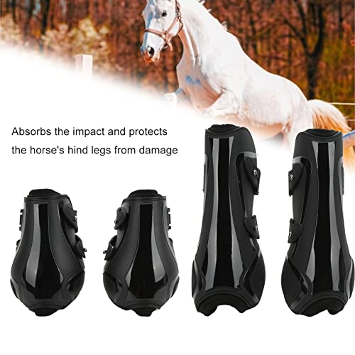 GLOGLOW 4Pcs Horse Tendon Boots, PU Shell Open Front Boots and Horse Hind Leg Brace Boots for Jumping Trail Riding Shock Absorbing