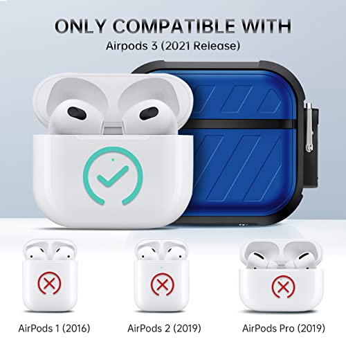 ROCKREGE Compatible with Apple Airpods 3rd Generation Case Waterproof Cover for Man Women, Full-Body Military Grade Protective Case Cover with Keychain and Secure Lock for AirPods 3 Case(Blue)