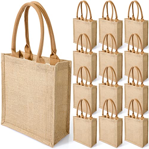 Saintrygo 10 Pcs Burlap Gift Bags with Handles Tote Bags Bridesmaid Tote Bag Welcome Tote Bag Blank Burlap Tote for Wedding (Khaki)