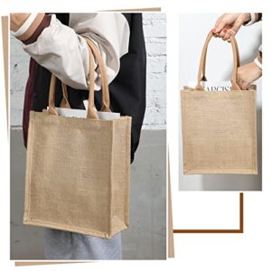 Saintrygo 10 Pcs Burlap Gift Bags with Handles Tote Bags Bridesmaid Tote Bag Welcome Tote Bag Blank Burlap Tote for Wedding (Khaki)