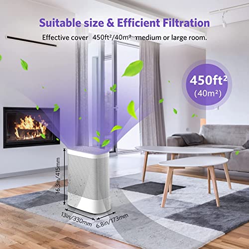 Air Purifiers for Home with UV-C Light, Purifier with 3 in1 True HEPA Fits for 430 Sq.Ft Bedroom, Filterable 99.97% Micron Particles Smoke, Pet Dander,Odor