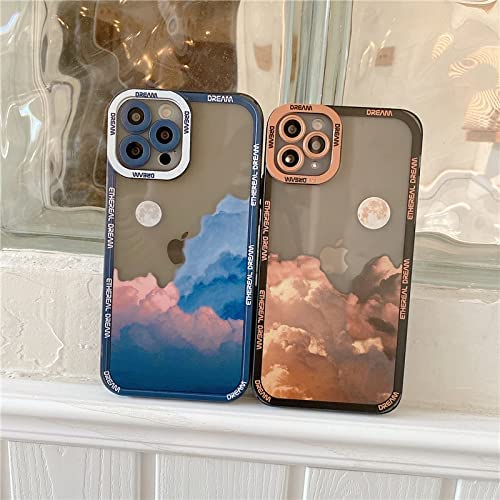 Tuokiou Upgrade Cloud Cute Phone Case for iPhone 13 Pro Max 5G Slim Fit Aesthetic Case Protective Soft TPU Shockproof Moon Case with Lens Protector for Apple iPhone 13 Pro Max 6.7 inch (Pink)