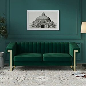 magic home 83.85 inch velvet sofa couch,mid-century loveseat sofa, upholstered living room sofa with removable cushion for living room bedroom apartment (green)
