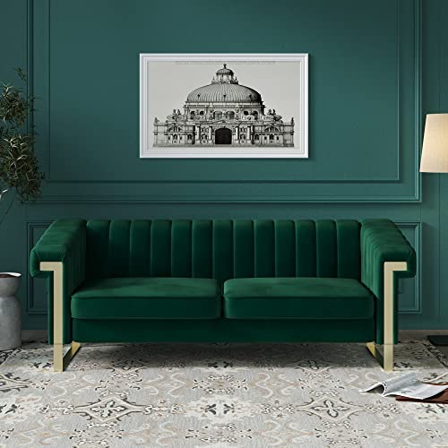 Magic Home 83.85 Inch Velvet Sofa Couch,Mid-Century Loveseat Sofa, Upholstered Living Room Sofa with Removable Cushion for Living Room Bedroom Apartment (Green)