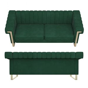 Magic Home 83.85 Inch Velvet Sofa Couch,Mid-Century Loveseat Sofa, Upholstered Living Room Sofa with Removable Cushion for Living Room Bedroom Apartment (Green)