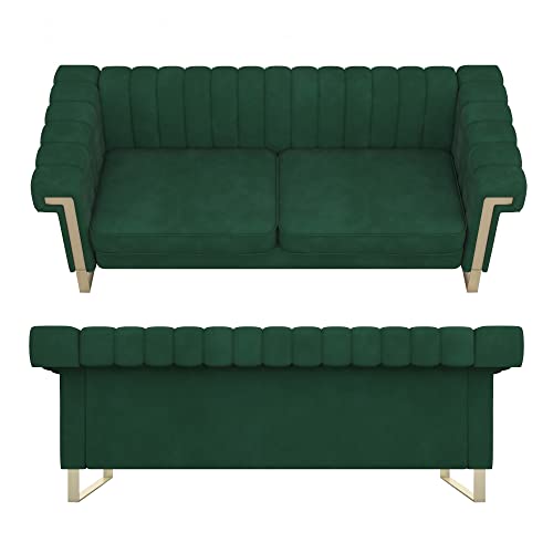 Magic Home 83.85 Inch Velvet Sofa Couch,Mid-Century Loveseat Sofa, Upholstered Living Room Sofa with Removable Cushion for Living Room Bedroom Apartment (Green)