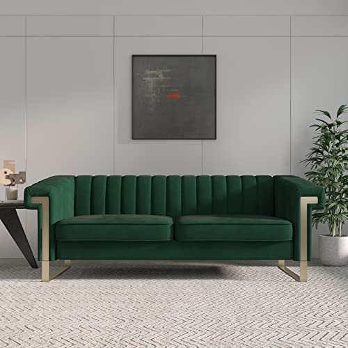 Magic Home 83.85 Inch Velvet Sofa Couch,Mid-Century Loveseat Sofa, Upholstered Living Room Sofa with Removable Cushion for Living Room Bedroom Apartment (Green)