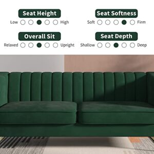 Magic Home 83.85 Inch Velvet Sofa Couch,Mid-Century Loveseat Sofa, Upholstered Living Room Sofa with Removable Cushion for Living Room Bedroom Apartment (Green)