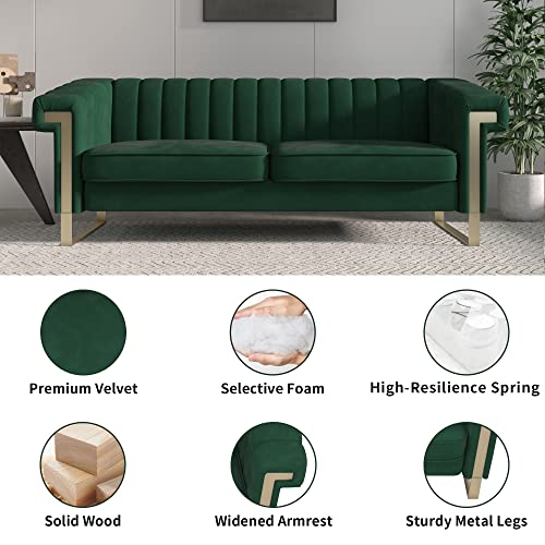 Magic Home 83.85 Inch Velvet Sofa Couch,Mid-Century Loveseat Sofa, Upholstered Living Room Sofa with Removable Cushion for Living Room Bedroom Apartment (Green)