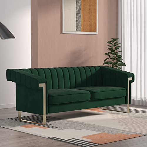 Magic Home 83.85 Inch Velvet Sofa Couch,Mid-Century Loveseat Sofa, Upholstered Living Room Sofa with Removable Cushion for Living Room Bedroom Apartment (Green)