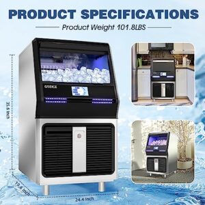 GSEICE Commercial Ice Maker Machine, 280LBS/24H with 70 Pounds Storage Bin - 4.3 inch Touch Screen, Food-Grade Materials, 304 Stainless Steel Ice Making Machine Perfect for Home and Business