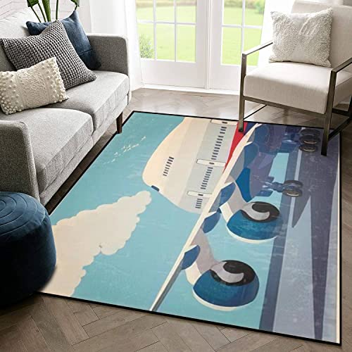 Stylized on The Theme of Civil Aviation Modern Jet Airplane Ready to 4x6 Rug Area Rug Non-Slip Floor Mat Indoor Outdoor Carpet for Living Room Bedroom Kids Room Home Decor Throw Rugs Runner Rugs