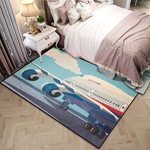 Stylized on The Theme of Civil Aviation Modern Jet Airplane Ready to 4x6 Rug Area Rug Non-Slip Floor Mat Indoor Outdoor Carpet for Living Room Bedroom Kids Room Home Decor Throw Rugs Runner Rugs
