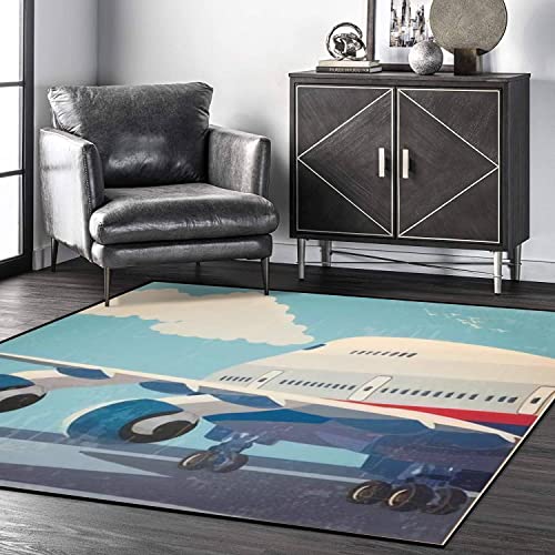 Stylized on The Theme of Civil Aviation Modern Jet Airplane Ready to 4x6 Rug Area Rug Non-Slip Floor Mat Indoor Outdoor Carpet for Living Room Bedroom Kids Room Home Decor Throw Rugs Runner Rugs