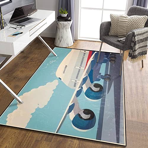 Stylized on The Theme of Civil Aviation Modern Jet Airplane Ready to 4x6 Rug Area Rug Non-Slip Floor Mat Indoor Outdoor Carpet for Living Room Bedroom Kids Room Home Decor Throw Rugs Runner Rugs