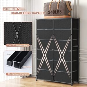 EnHomee 12 Drawer Dresser, Tall Dressers for Bedroom with Wooden Top and Metal Frame, Black Dresser & Chest of Drawers for Bedroom, Closet Living Room, Black Grey, 11.9" D x 34.8" W x 52.2" H