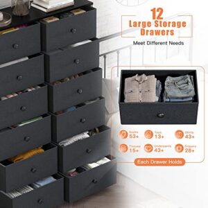 EnHomee 12 Drawer Dresser, Tall Dressers for Bedroom with Wooden Top and Metal Frame, Black Dresser & Chest of Drawers for Bedroom, Closet Living Room, Black Grey, 11.9" D x 34.8" W x 52.2" H