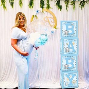 4 Pcs Blue Elephant Baby Balloon Boxes, Blue Theme Baby Boxes with Elephant Printed for Blue Boy Baby Shower Birthday Party Decorations Gender Reveal Backdrop