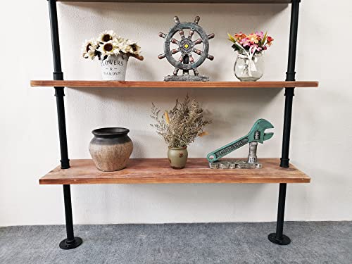 Anynice 5 Tier Industrial Ladder Shelf Bookcase, Wall Mounted Wood Metal Pipe Rustic Bookshelf for Living Room (Weathered Brown, 10" D x 36" W x 70" H)